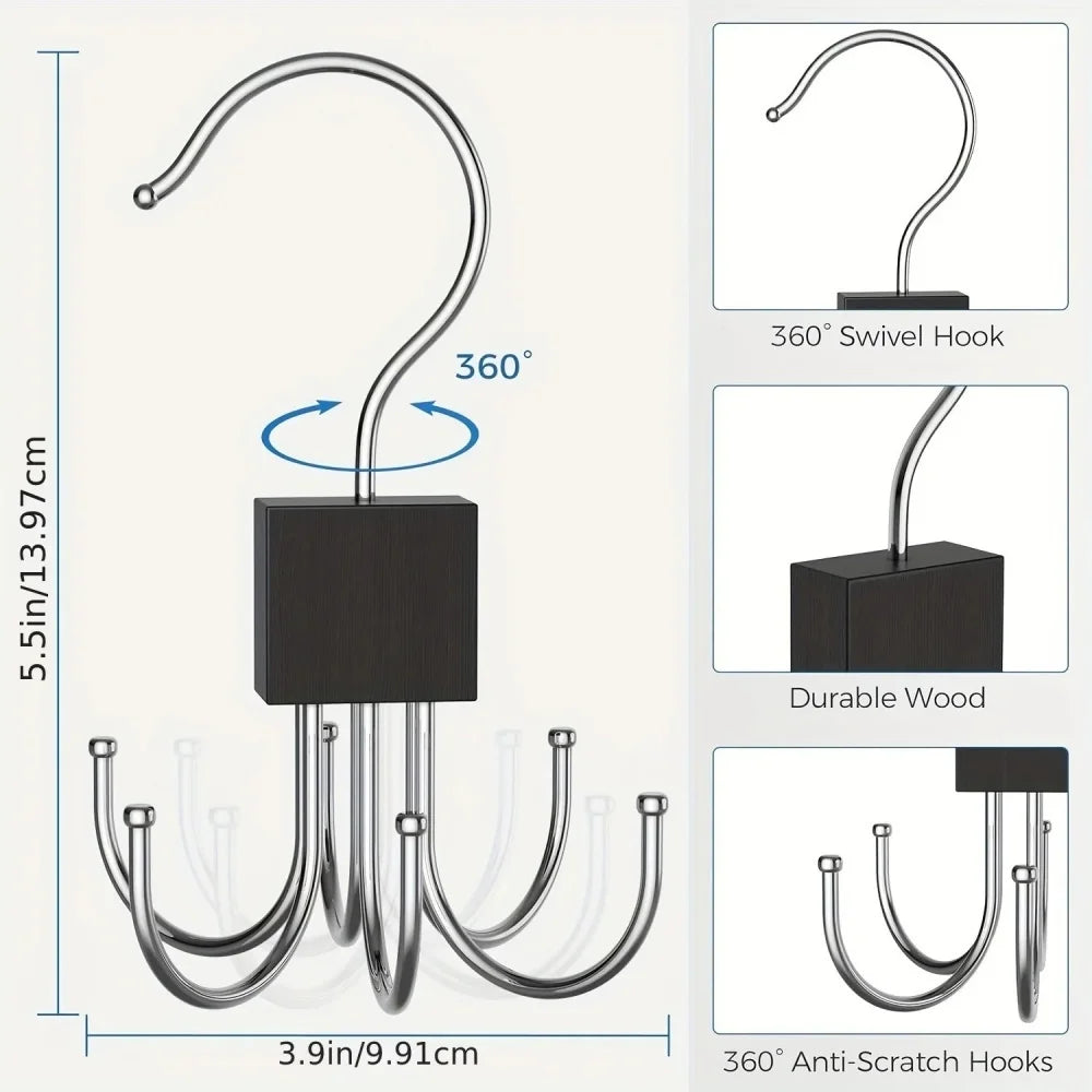 360° Rotating Multi-Hook Closet Organizer for Belts, Scarves, and Ties