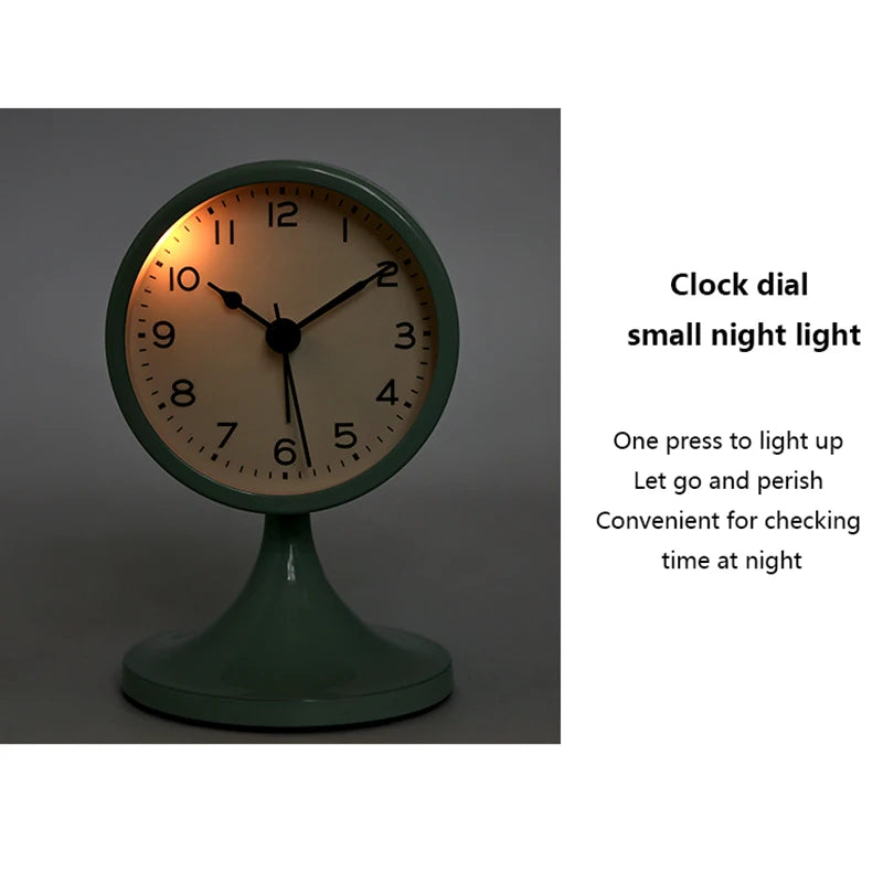 Nordic Metal Round Alarm Clock with Silent Movement and Nightlight