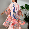 Peacock Print Beach Kimono Cover-Up