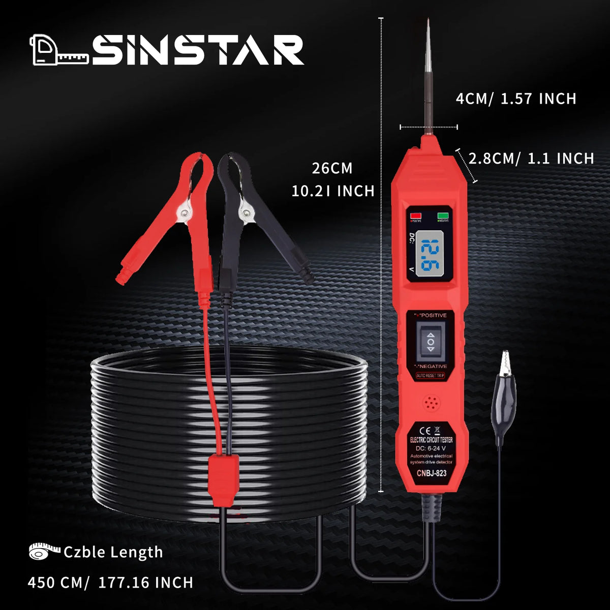 Automotive Circuit Tester with Digital Voltage Display and LED Probe