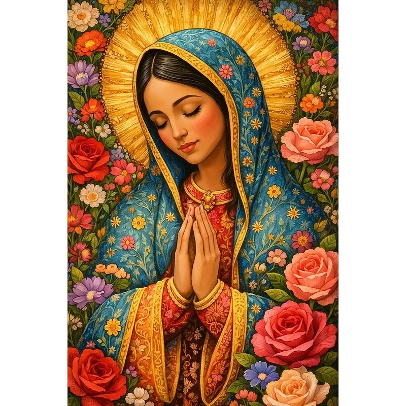 Virgin Mary in Flowers Jigsaw Puzzle – Faith-Inspired Art for Relaxation & Home Decor
