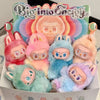 A collection of Labubu Big Into Energy plush dolls in various colors including pink, orange, blue, and green.