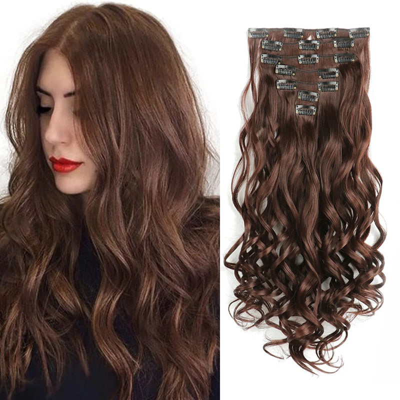 22-Inch Curly Wavy Clip-In Hair Extensions - 7 Piece Set