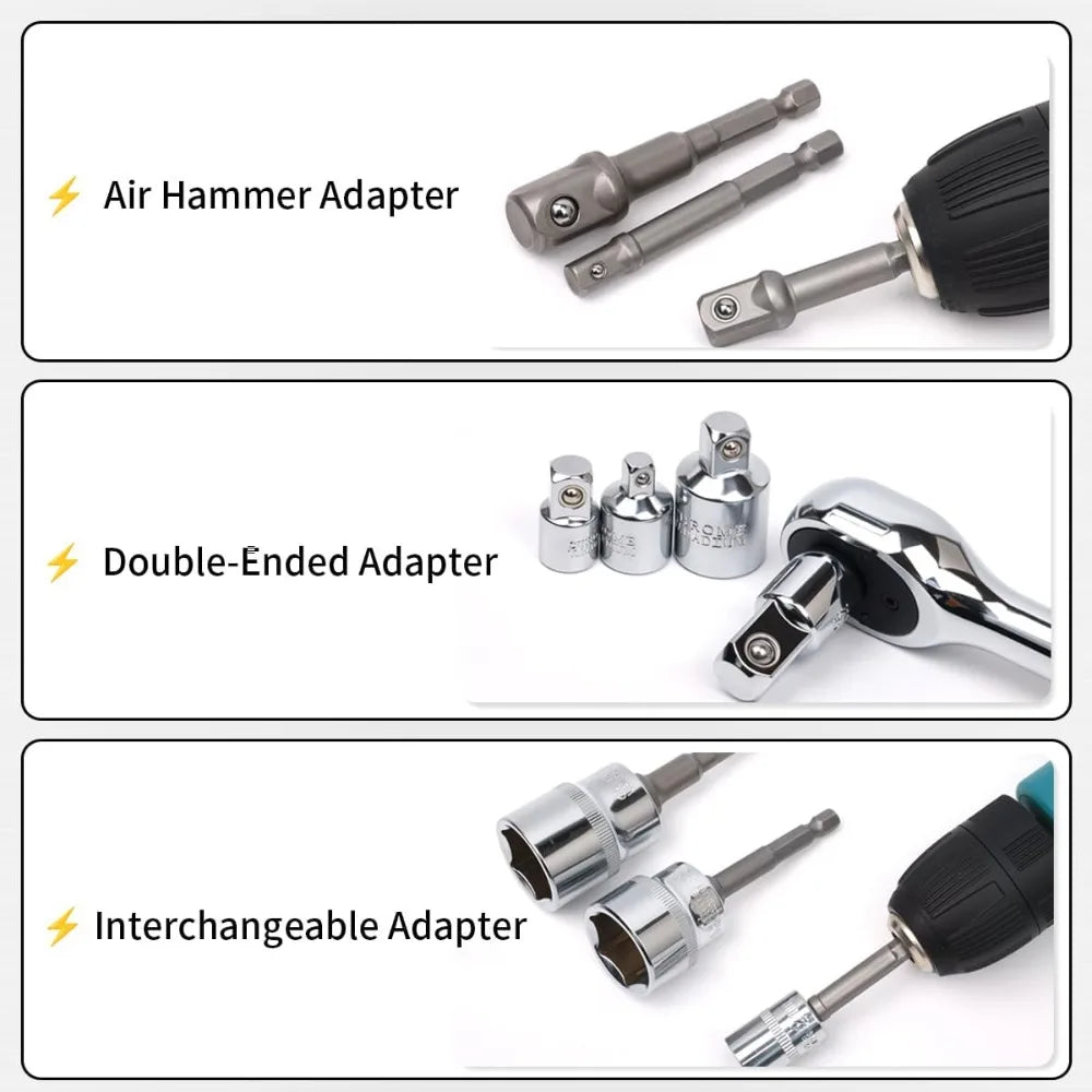 Socket Wrench Adapter & Reducer Kit (1/4" to 1/2" Drive)