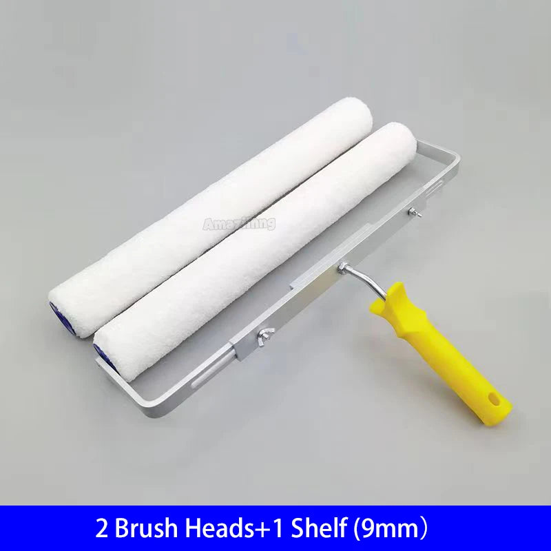 A set of two white brush heads and one shelf for a paint roller with an aluminum alloy handle.