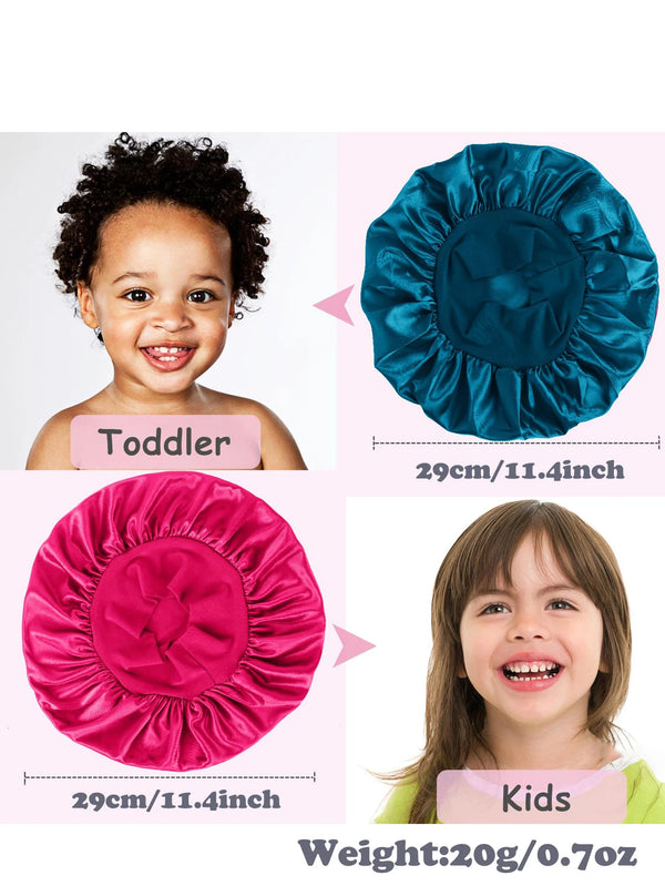 Satin sleep bonnet for toddlers and kids in pink and blue colors