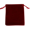 A deep red velvet drawstring jewelry pouch with tasseled ties.