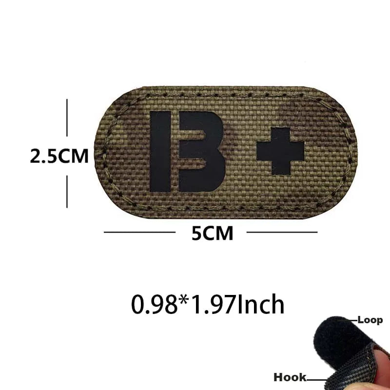Reflective Glow-in-the-Dark Blood Type Tactical Patches with Hook and Loop Backing