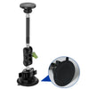 A black magnetic car phone mount with a strong sticky adhesive base shown from the side and a close-up view.
