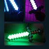 Rainbow LED diamond sword with a USB charging base illuminated in various colors.
