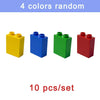 Four random colored building blocks: yellow, blue, green, and red, sold as a set of ten pieces.