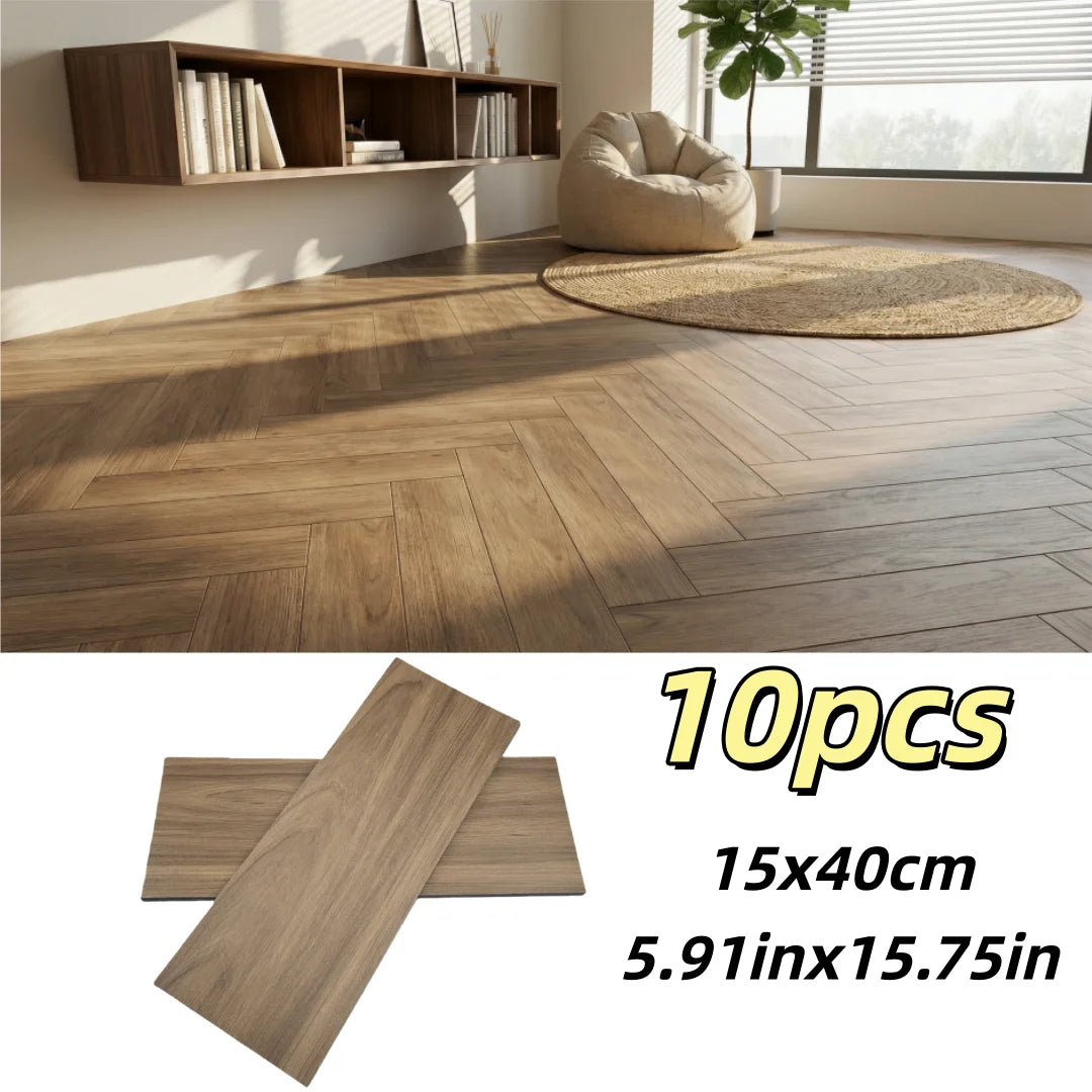 Self-Adhesive Wood Grain Floor Sticker - 40x15cm (10 Pack)
