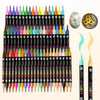 A collection of black paint markers with various colored tips and paint colors, including an egg and a floral design.