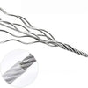 A close-up view of a stainless steel multi-purpose rope showing the twisted fibers.