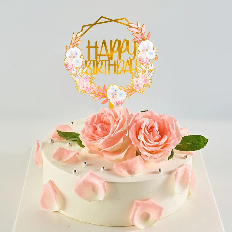 Golden Acrylic Happy Birthday Cake Topper
