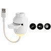 A white 2-in-1 mini galaxy star projector night light with a USB connector and three star patterns displayed.