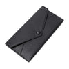 A black slim RFID-blocking PU leather wallet folded and displayed on a white background.