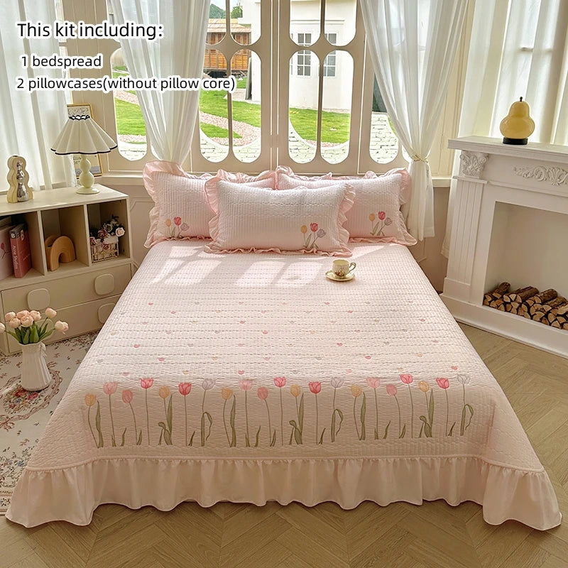 Embroidered Tulip Coverlet Set with Pillow Shams