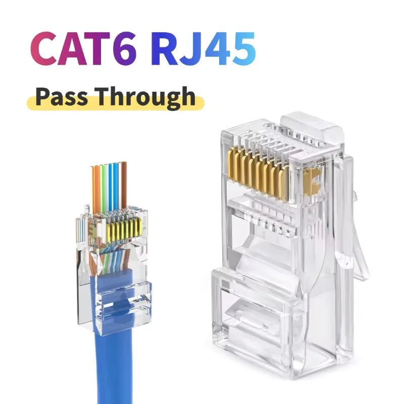 RJ45 Pass-Through Connectors with Gold-Plated Contacts