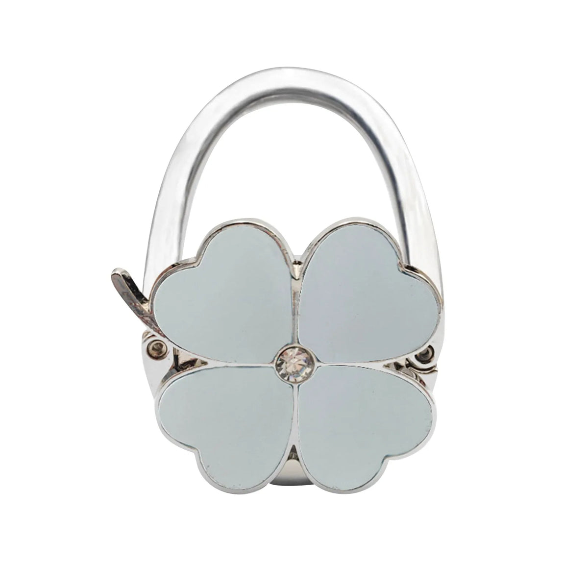 Silberne faltbare Handtaschenhaken mit Blumen- oder Klee-Design
