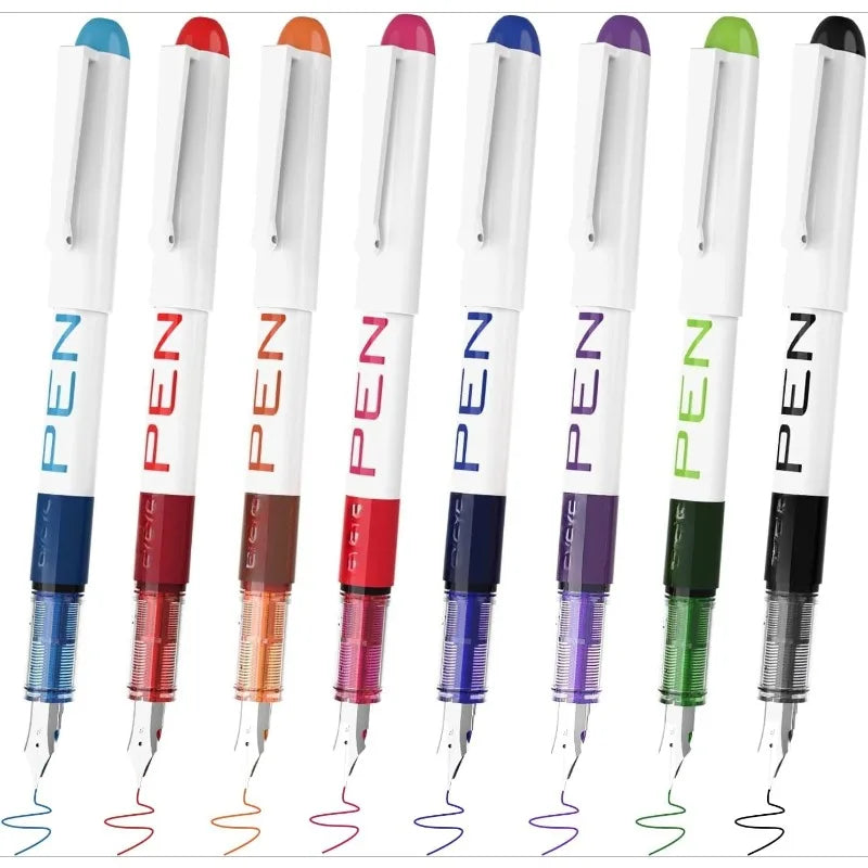 Fine Point Disposable Fountain Pens with Stainless Steel Nib (8-Pack, Assorted Colors)