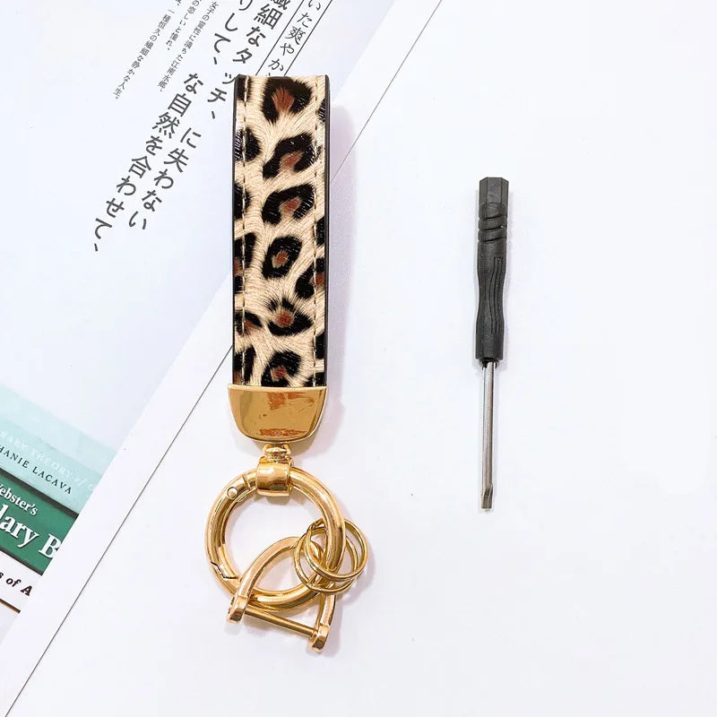 Zebra Print Leather Keychain with Animal Pattern