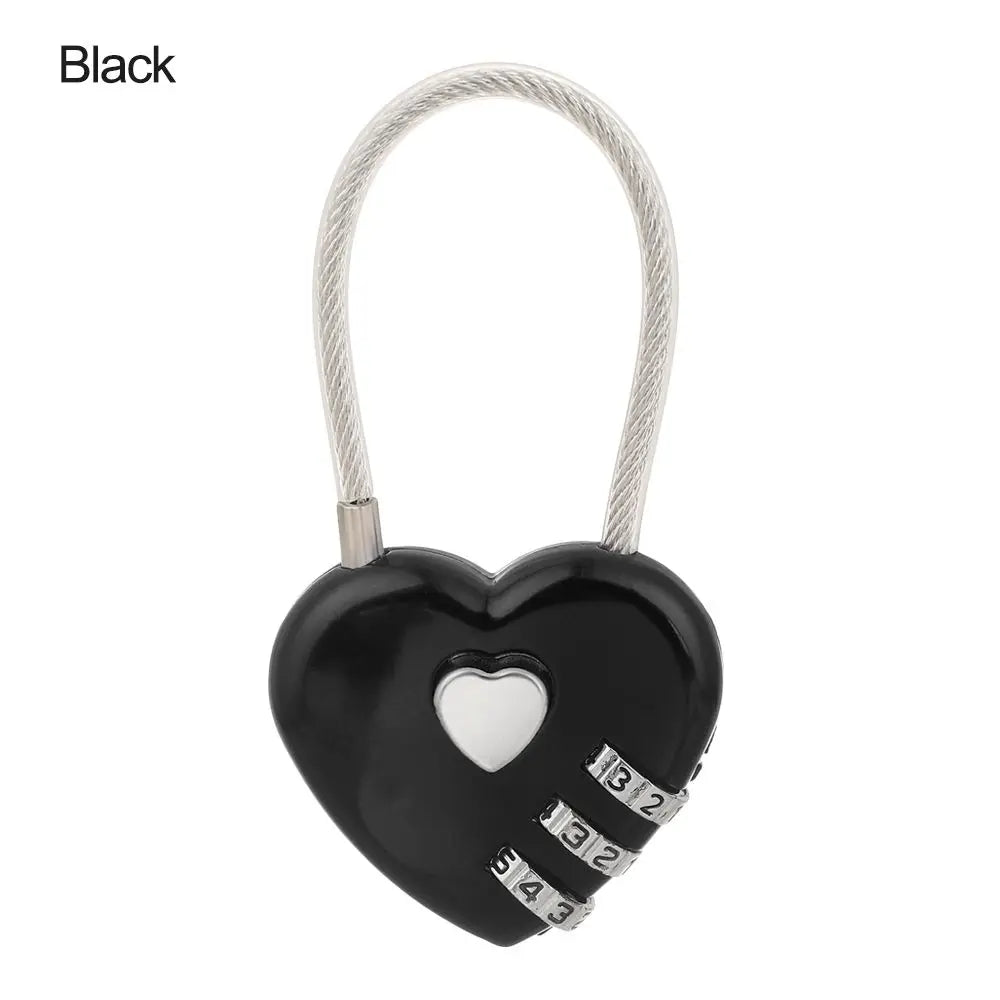 Black heart-shaped 3-digit combination padlock for luggage and storage