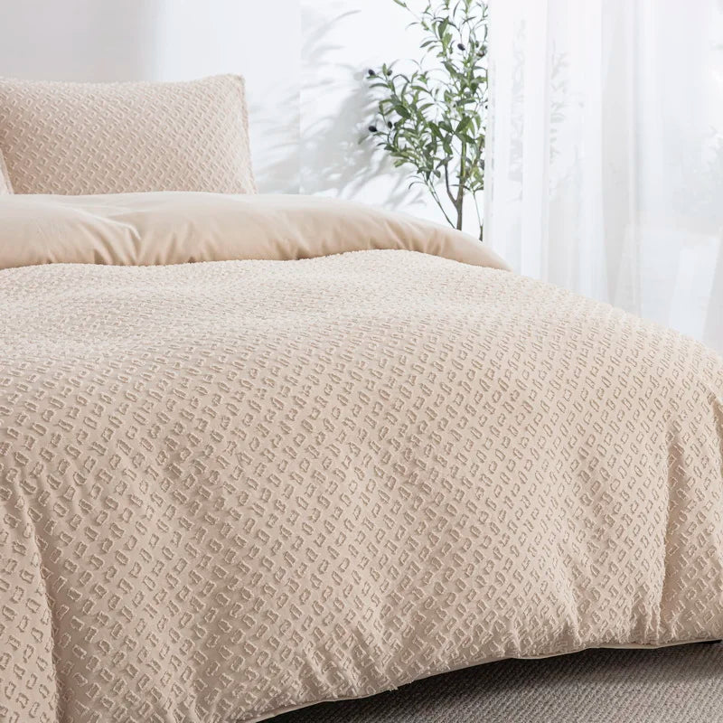 Tufted Boho Chic Duvet Cover Set with Textured Microfiber