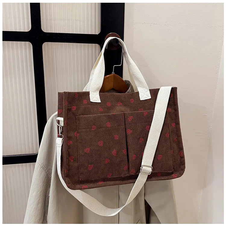 Strawberry Bowknot Canvas Tote Bag