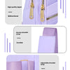 Detail display of a purple quilted crossbody sling bag showing the zipper, shoulder strap, and adjustable features.