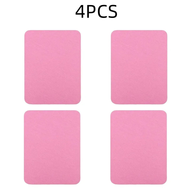 Four pink iron-on fabric patches for clothing repair and DIY decor