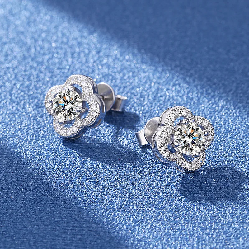 Four-Leaf Clover Moissanite Stud Earrings