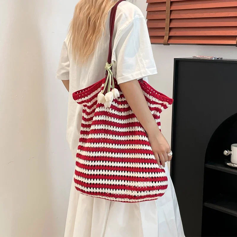 Hand-Knitted Cotton Tote Bag