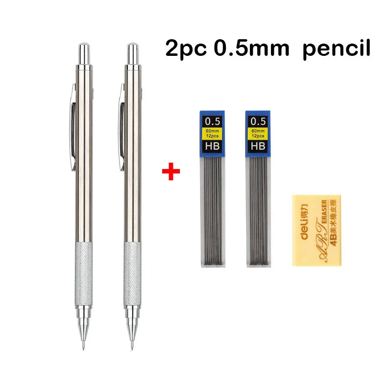 A set of two 0.5mm HB mechanical pencils with yellow packaging.