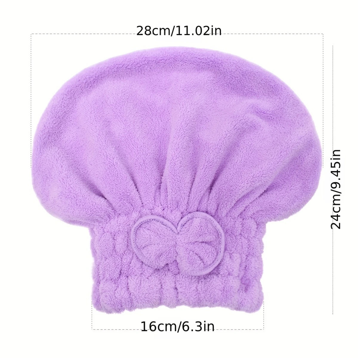 A lavender microfiber hair drying towel with a bow-knot head wrap.