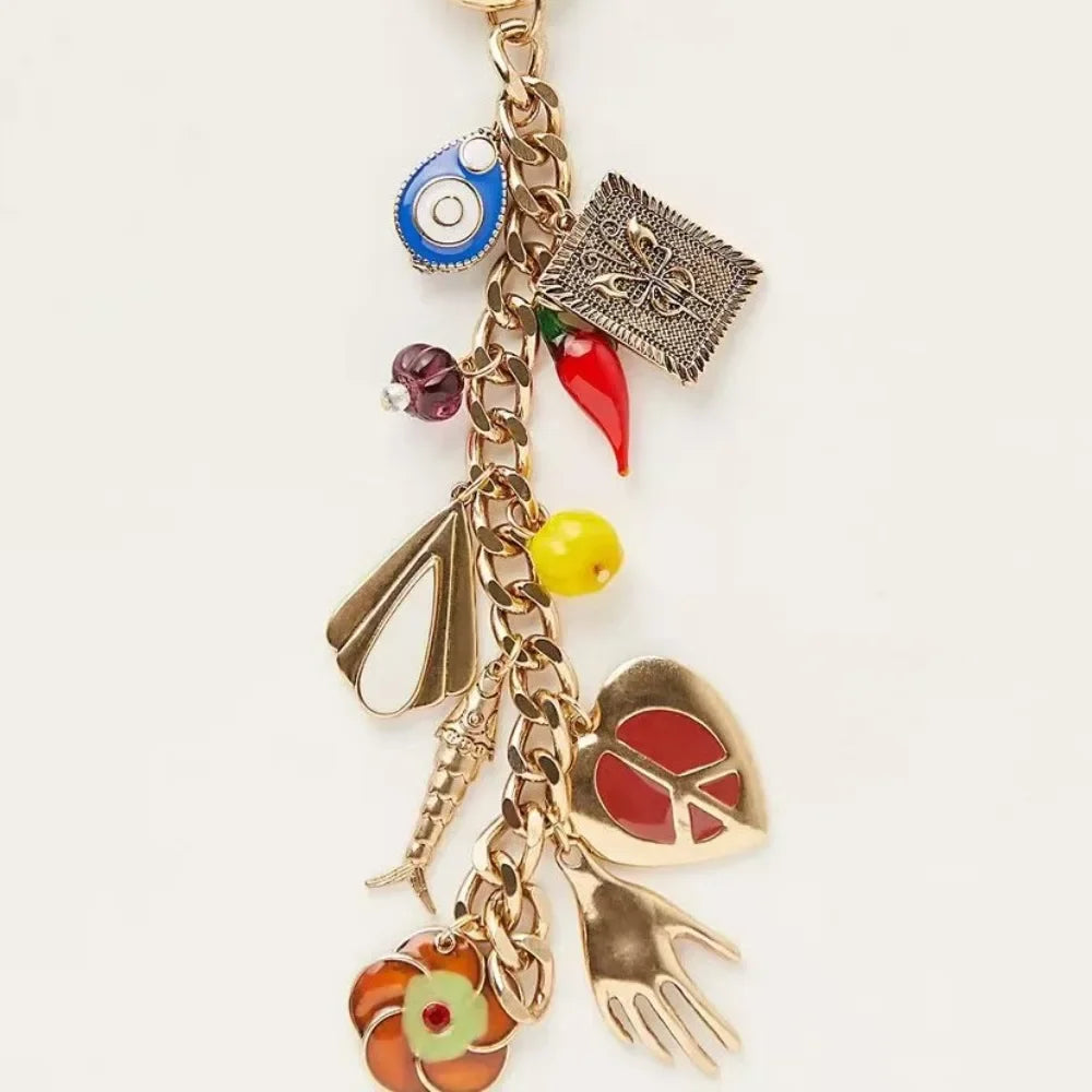 Beaded Keychain with Evil Eye Charm and Tassel