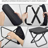 A portable folding stool shown in various configurations including a compact bag, an open seat, and a folded version.