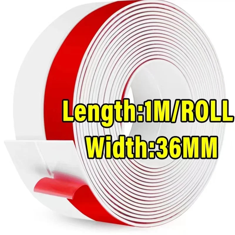 Roll of white and red self-adhesive door draft stopper for soundproofing and insulation