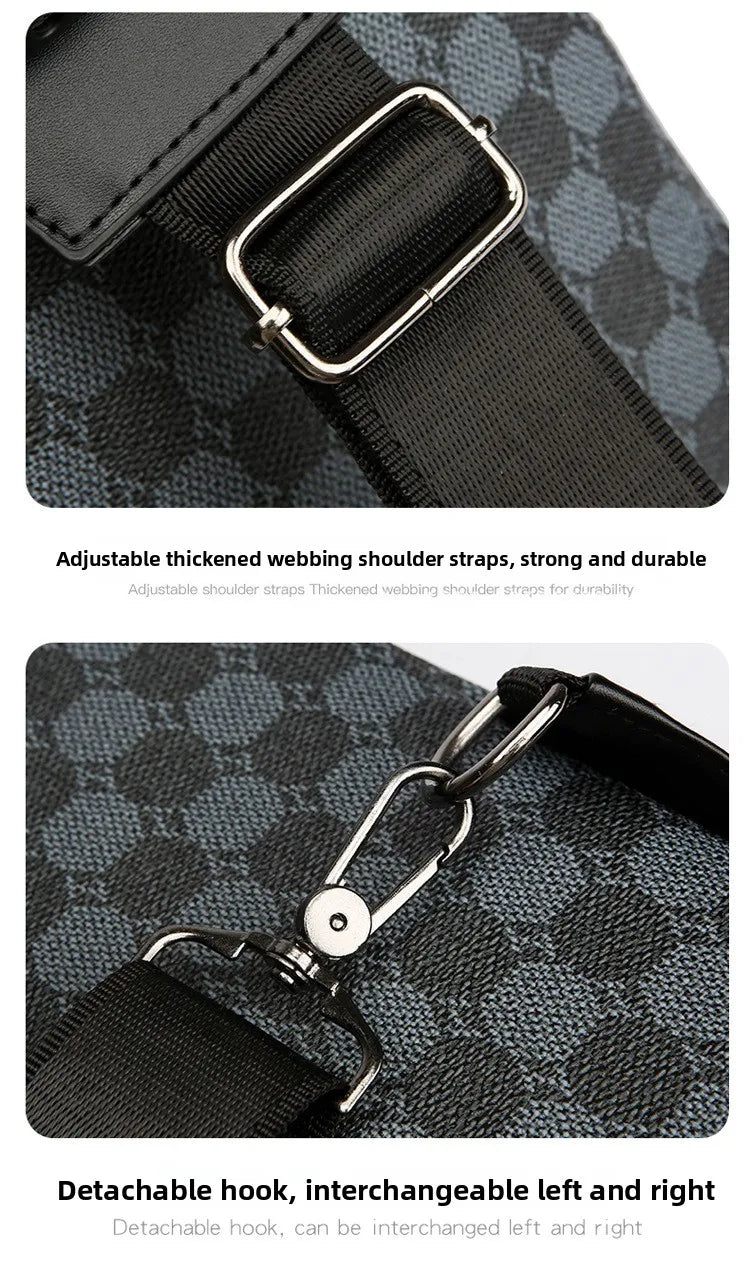 Men's Waterproof PU Leather Crossbody Bag with Geometric Pattern