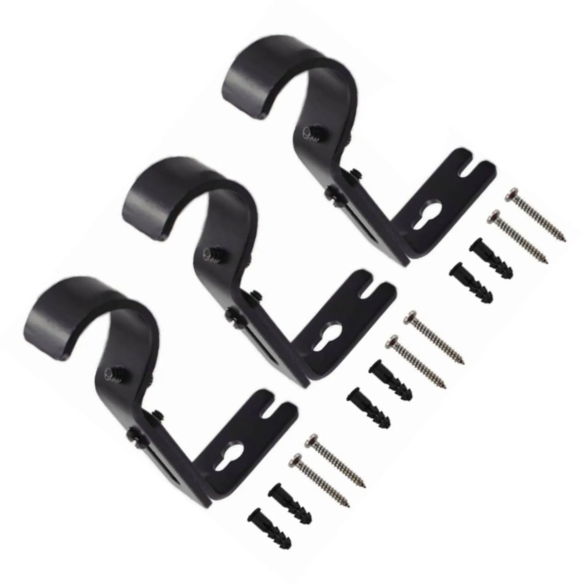 Set of 3 Adjustable Iron Curtain Rod Wall Brackets in Black