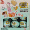 A DIY kit for making mini baby food accessories featuring various miniature food items and doll parts.