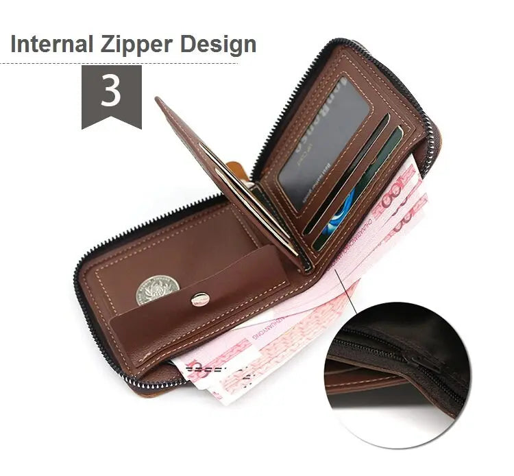 Vintage Compact Zipper Wallet for Men