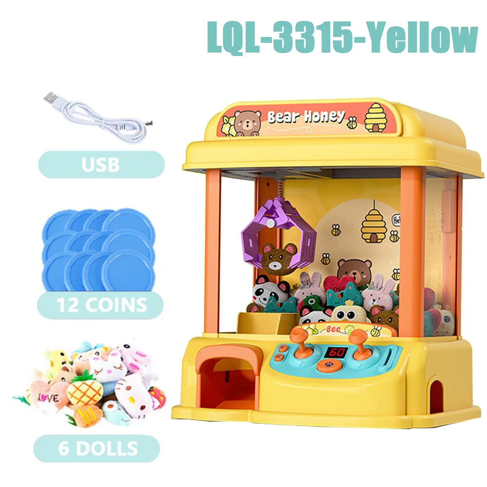 Yellow LQL-3315 Bear Honey claw crane machine for kids with lights and music