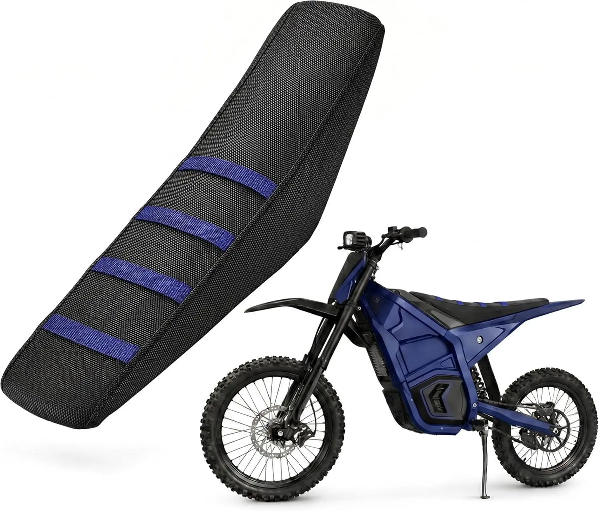 Black seat cover with blue stripes for a Yozma IN10 electric bike