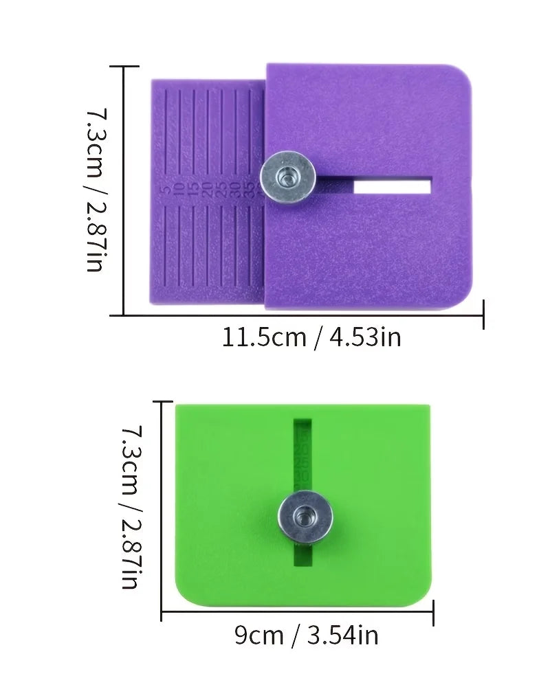 A purple precision vinyl cutting tool with a measurement scale and a green version of the same tool.