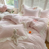 Pink Checkered Lace Duvet Cover Set (3 Pieces)