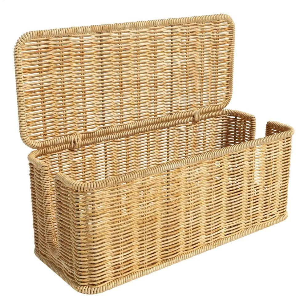 Handwoven Rattan Cable Management Box with Lid