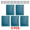 Five teal wall-mount holders for Makita 18V batteries and power tools, with corresponding mounting strips.