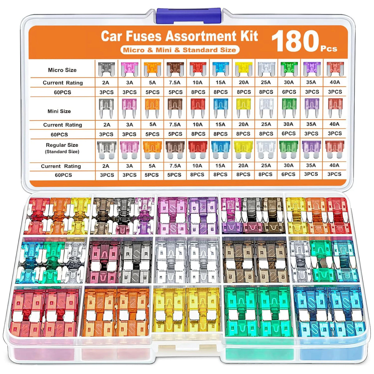 180-Piece Car Fuse Assortment Kit with Puller