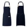 Navy waterproof canvas chef apron with brass hardware
